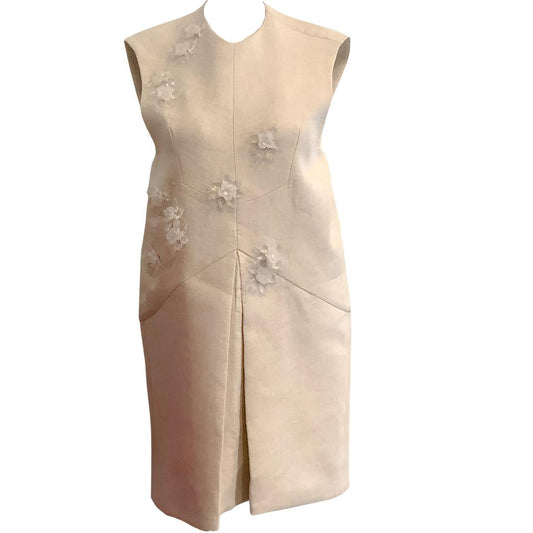 ELLERY Beige Sleeveless Linen Embellished Cocktail Dress