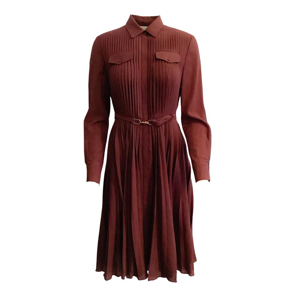Gabriela Hearst Brown Wool Pleated with Belt Work/Office Dress