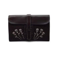 Load image into Gallery viewer, Hermès Jigé Floral Detail Dark Brown Leather Clutch
