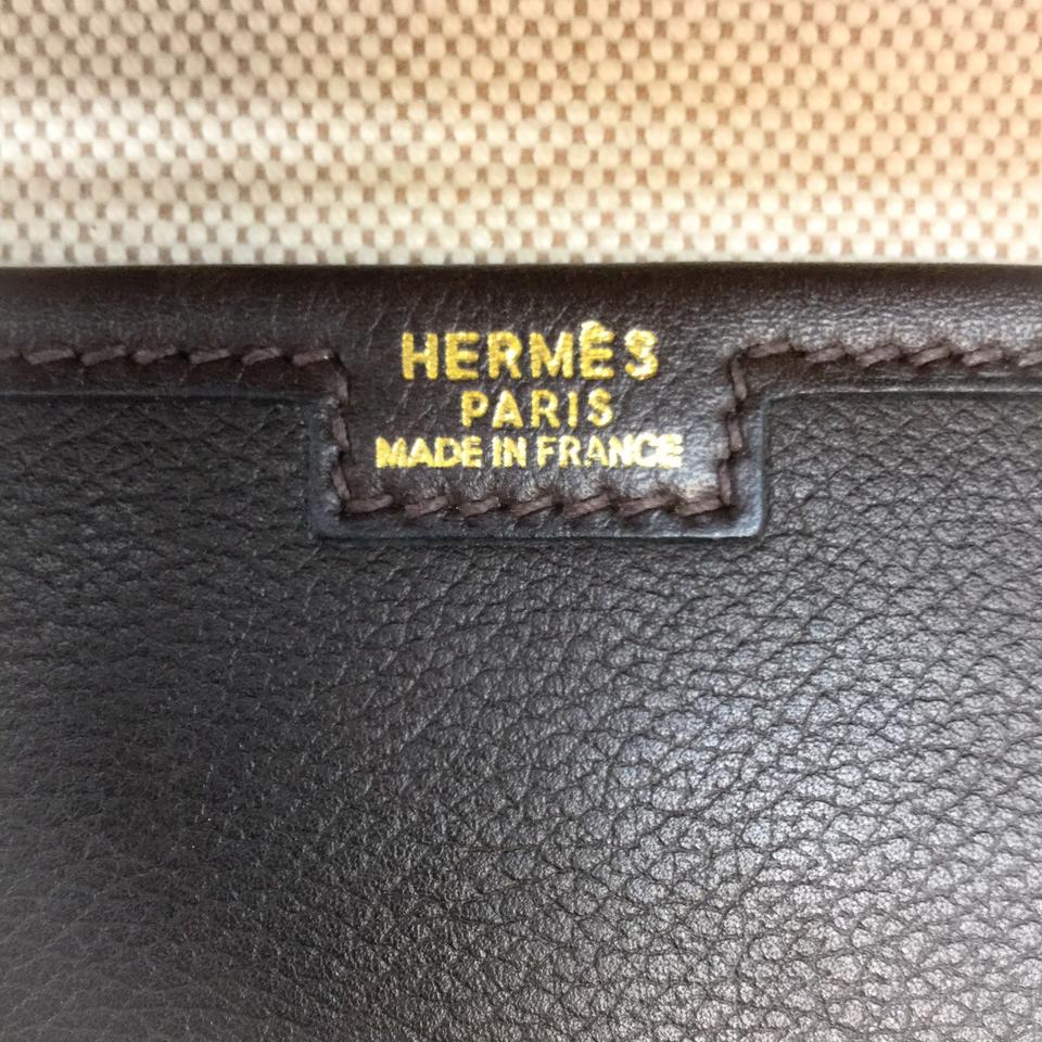 Hermès Jige Floral Detail Dark Brown Leather Clutch