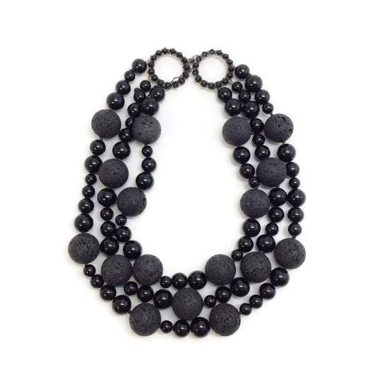 Siman Tu Black Onyx and Lava Three Strand Necklace