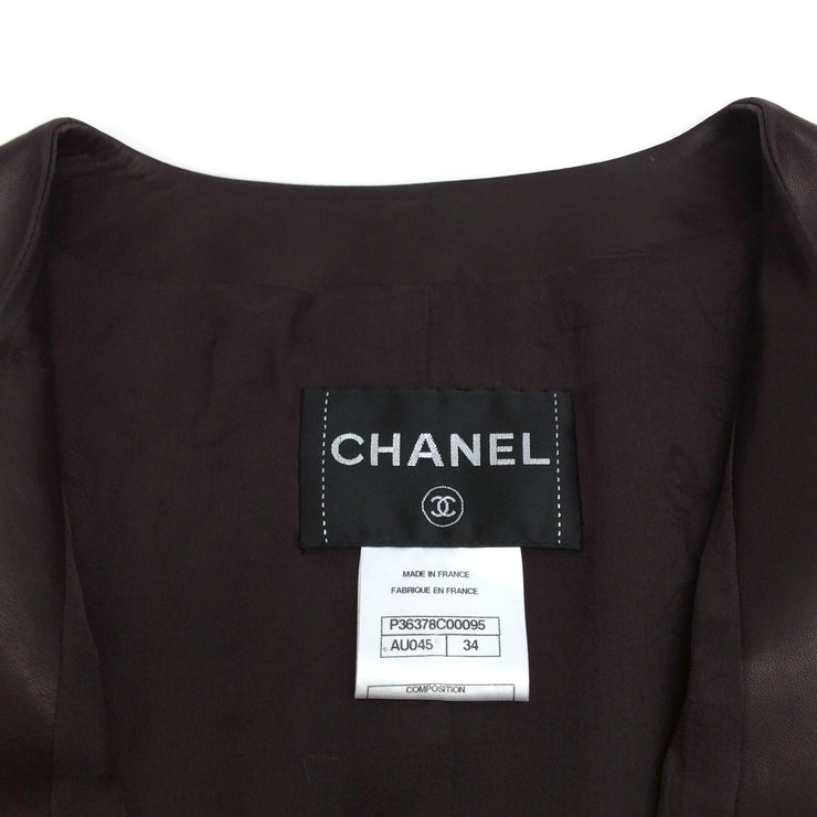Chanel Brown Leather Pearl Embellished Jacket