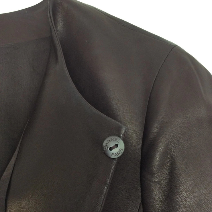 Chanel Brown Leather Pearl Embellished Jacket